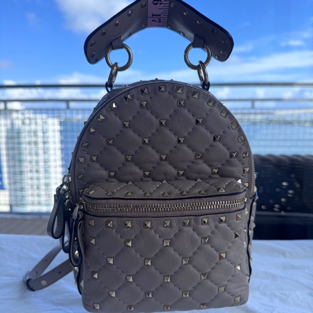 Valentino Nappa Quilted Mini Rockstud Spike Backpack Poudre